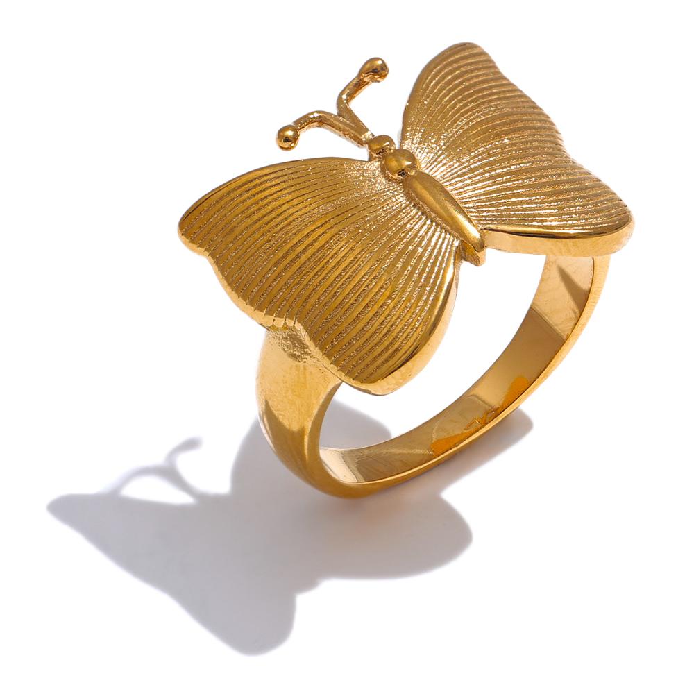

Yhpup Stainless Steel Metal Cast Integrated Butterfly Fashion Ring 18K PVD Plated Waterproof Texture Gold Color Fashion Jewelry 7