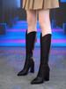 Fashion Black Pointed Toe Leather Elegant Heeled Long Boots for Women Autumn Winter Chic Designer Luxury Y2k Knee High Shaft Shoes Woman