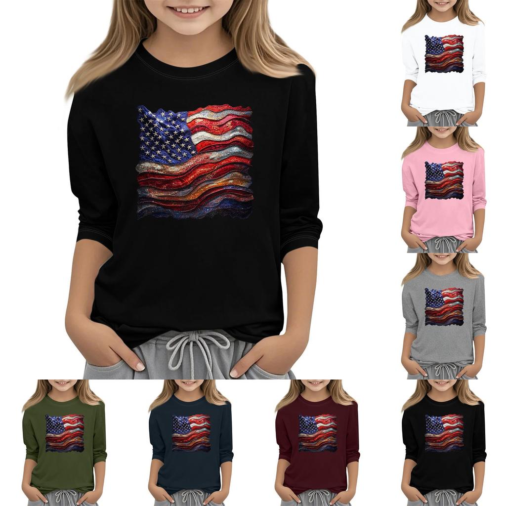 Kindermode Bedrucktes Rundhals Dreiviertelarm Oberteil Lässiges T-Shirt