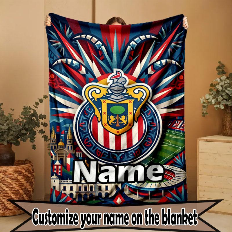 Custom Name Personalized Club Deportivo Guadalajara Print Blanket, Home Decor, Bedroom, Sofa, Camping, Couch, Gifts for Birthday Christmas