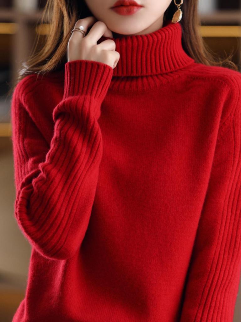 Top pulover cu gât înalt, căptușit cu lână, pentru femei