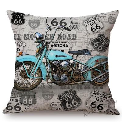 Classic Us Route 66 Vintage Motorcycle Poster Art Home Decorative Pillow Cover Retro American Style Cotton Linen Cushion Covers