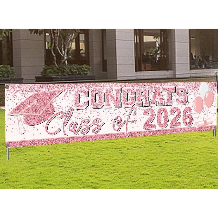 Large Congrats Grad Banner Gold Class of 2026 Banner Backdrop Graduation 2026 Yard Sign for Graduation Party Supplies Graduation Decorations 2026
