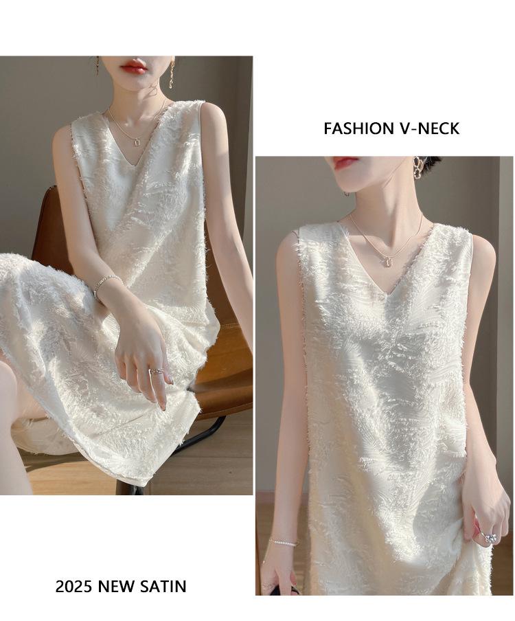 Silk Satin Women's V-neck Sleeveless Cut-out Midi Dress - Summer 2025 Collection