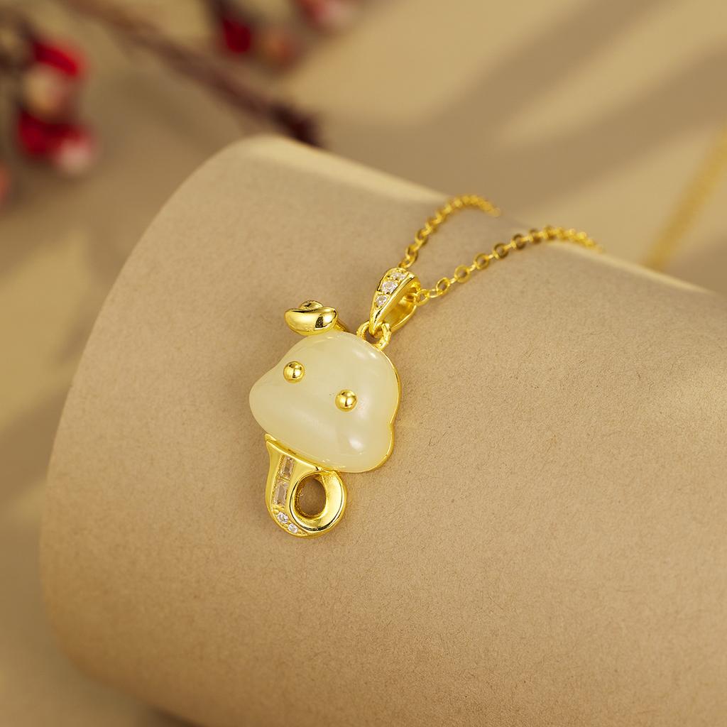 S925 Sterling Silber Neue Jahr der Schlange Schlange Baby Halskette Weibliche Natürliche Hetian Jade Anhänger Natal Jahr Schlüsselbein Kette