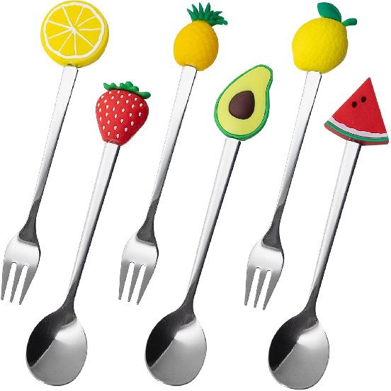 Cocktail Forks, 6-Piece Appetizer Forks, Cat Shapes, Stainless Steel and Silicone Small Forks for Fruits, Cheese, Appetizers