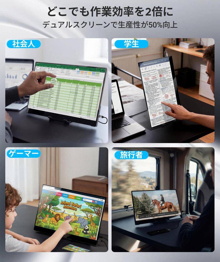 Ingnok Mobile Touch Adjustable FHD Portable USB to Mini HDMI Compatible with and More Monitor, 15.6-inch Panel, 10-Point Touch, Stand, 1080P, Monitor,