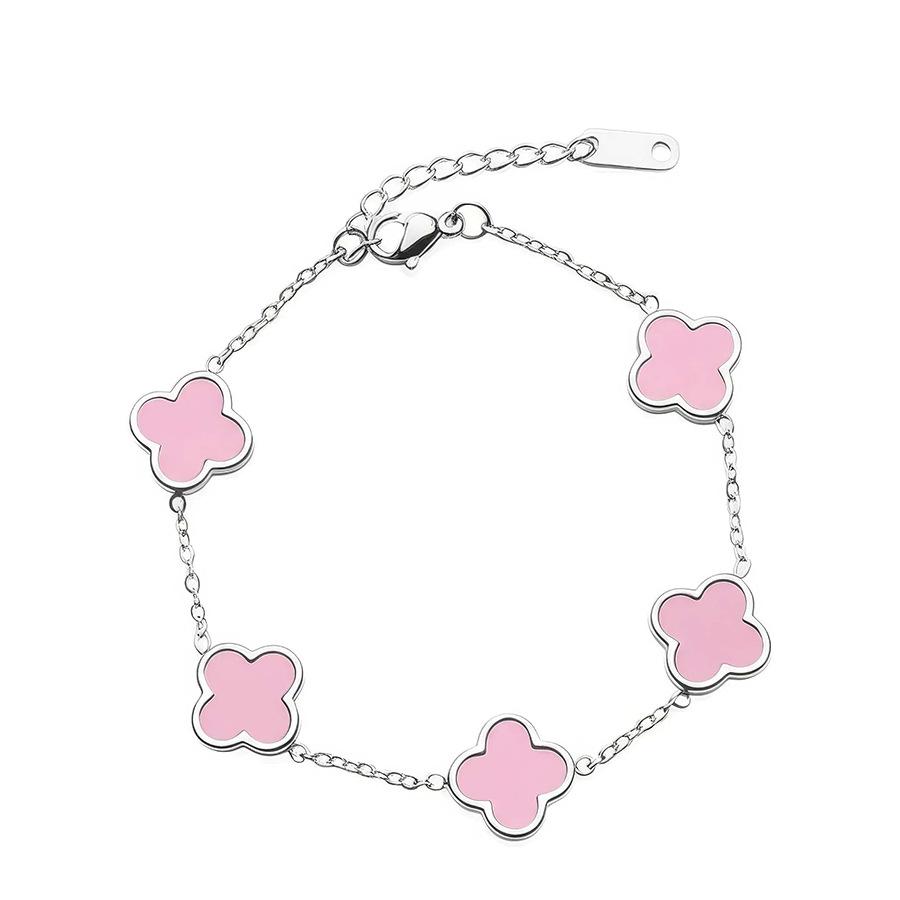 18K Gold Plated Four-Leaf Clover Bracelet with Mother-of-Pearl, Titanium Steel Jewelry Piece, Double-Sided Smooth Surface