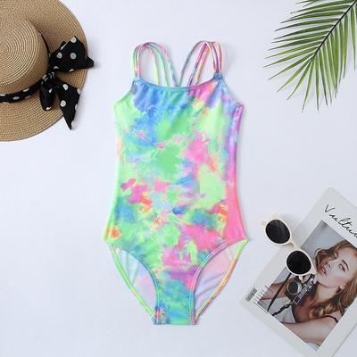 7-14 Years Tie Dye Girls One Piece Swimsuit Kids Criss Cross Children's Swimwear High Cut Bathing Suit Monokini 2022 Beachwear
