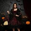Witch Costume Prop Halloween Broom Black Tulle Cosplay Costume Gothic Festival Theme Rose Skeleton Hand Broomstick for Party Home Decor Decorative