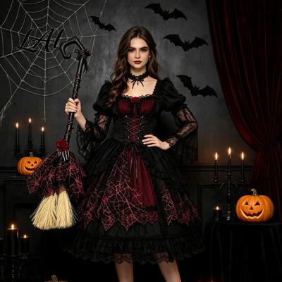 Witch Costume Prop Halloween Broom Black Tulle Cosplay Costume Gothic Festival Theme Rose Skeleton Hand Broomstick for Party Home Decor Decorative