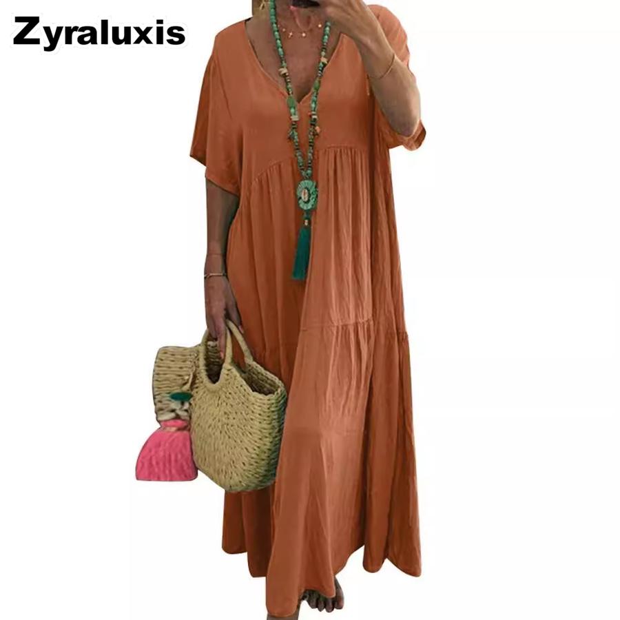 Frühling/Sommer Wunsch Neues Modell V-Ausschnitt Asymmetrisch Lang Maxikleid