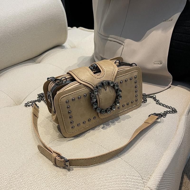 New Trendy Fashion Small Bag Retro Chain Small Square Bag Korean Version Single Messenger Bag Multi-pocket Locomotive Bag