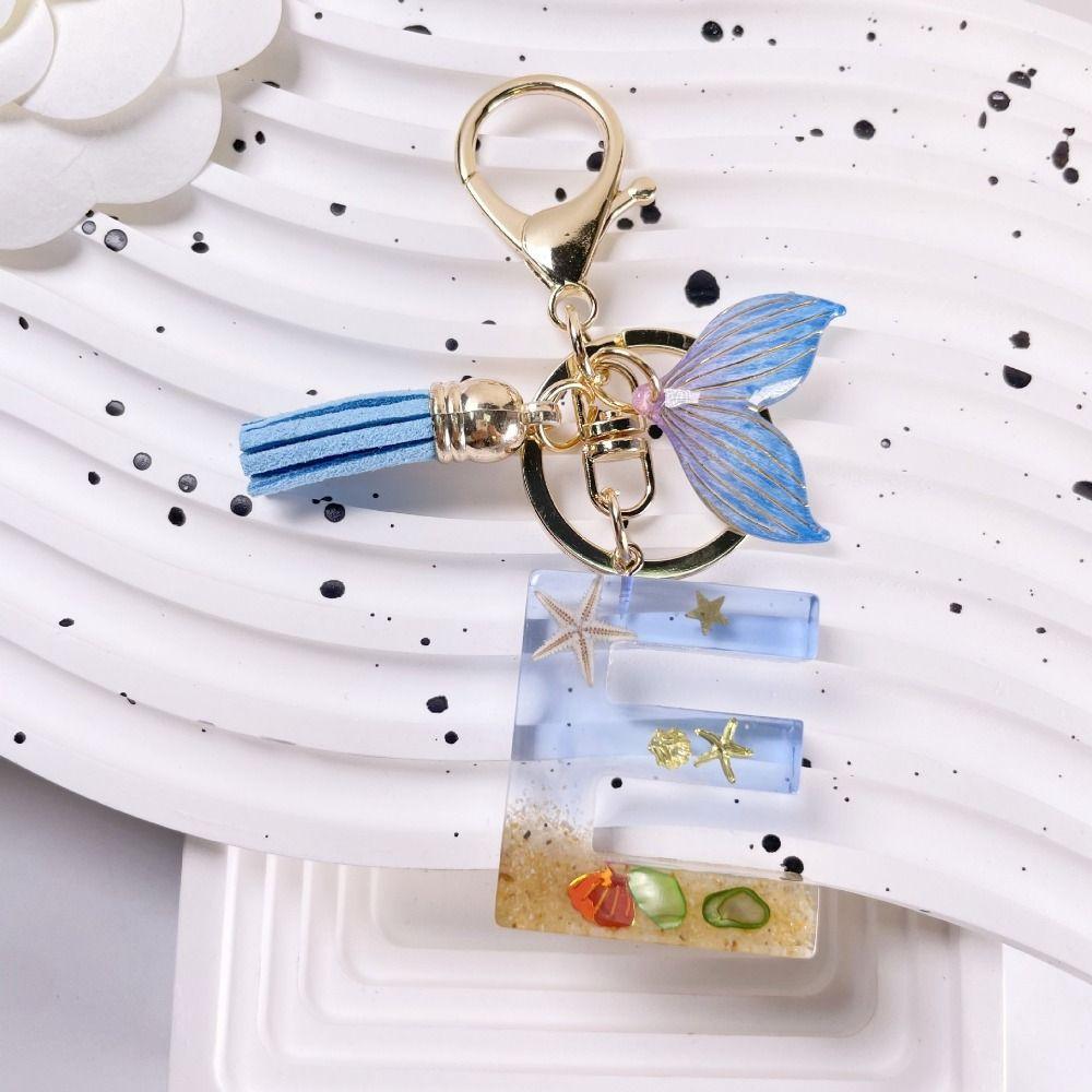 Blue Tassel Blue Ocean Letter Keychain 26 Letters 26 Letter Keychain  Handbag Decor