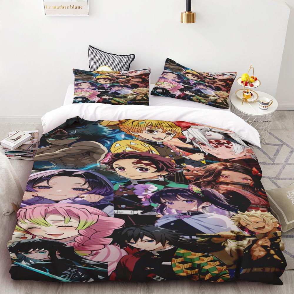 Funda Nórdica Demon Slayer Kimetsu No Yaiba Kamado Nezuko Anime Poliéster Juego de Ropa de Cama Juego de Funda Nórdica Dibujos Animados Impresos Decoración del Hogar