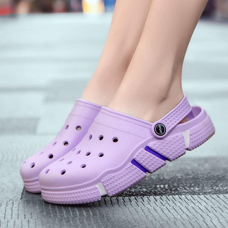 Summer Couple Hole Shoes 2025 New Casual Breathable Teen Student Trend Flat Bottom Sandals Bag Head