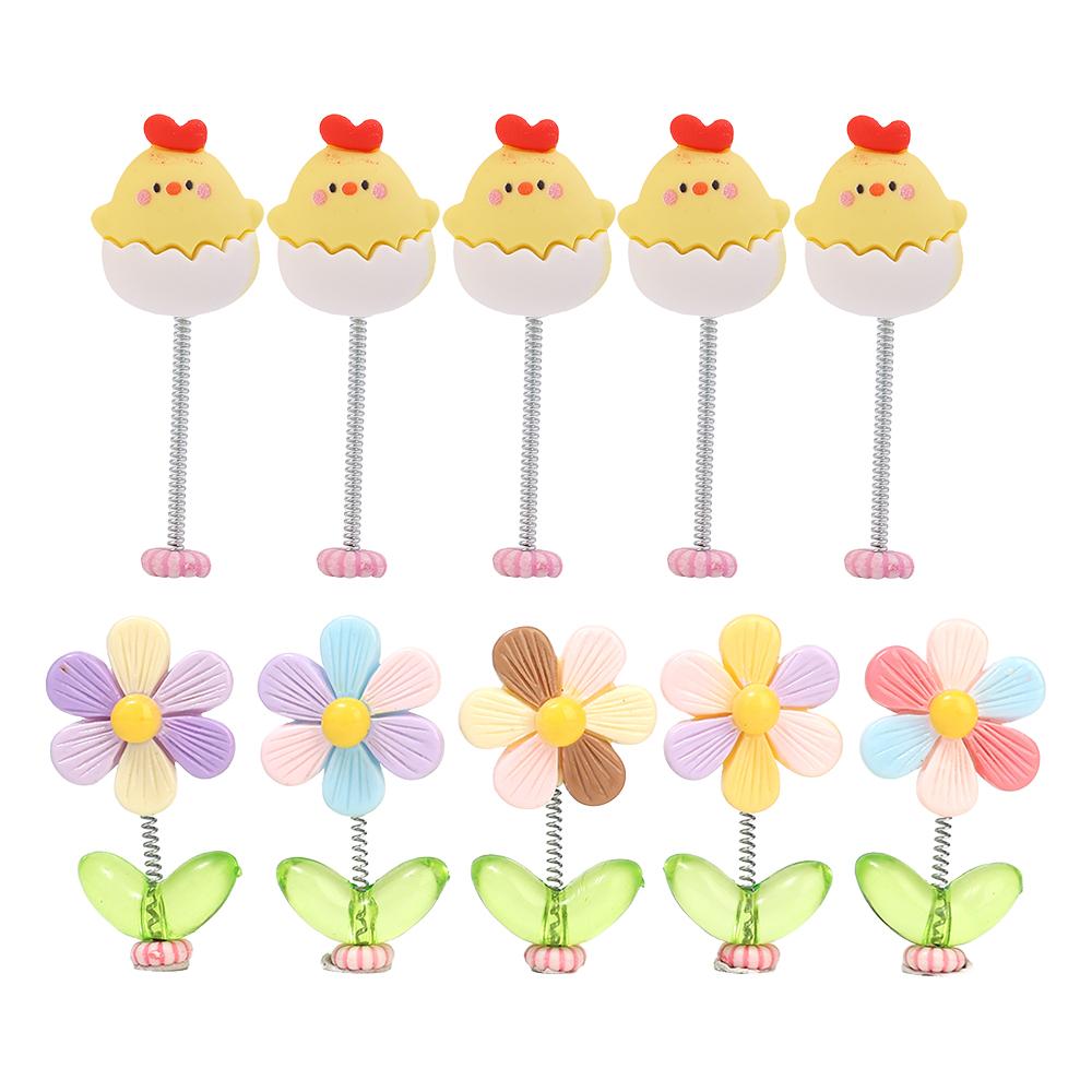 Rainbow Flower Car Ornaments Dashboard Rearview Mirror Shake Head Little Yellow Chicken Colorful Flower Decorative Accessories