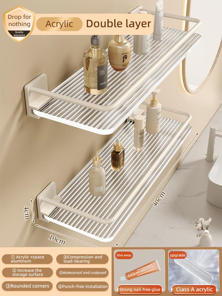Acrylic Transparent Wall Storage Rack Cosmetic Makeup Storage Tray Shampoo Rack Shower Shelf Bathroom Accessories No Drill Shelf
