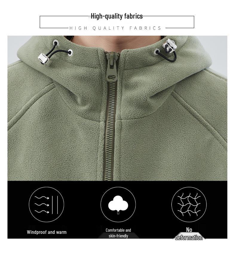 Men's Fleece Hooded Cardigan Sweatshirt: Solid Color, Padded & Thickened for Spring, Autumn & Winter 2025.
