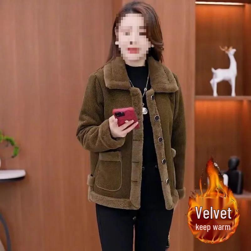 Women s Corduroy Jacket: Trendy Velvet Lapel, Warm & Stylish for Petite Figures M кофейный