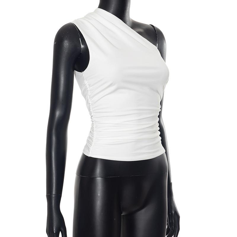Solid Color One Shoulder Backless Shrink Tank Top T-Shirt Candy Color Tight Sexy Sleeveless Neckless Slim Casaul Top