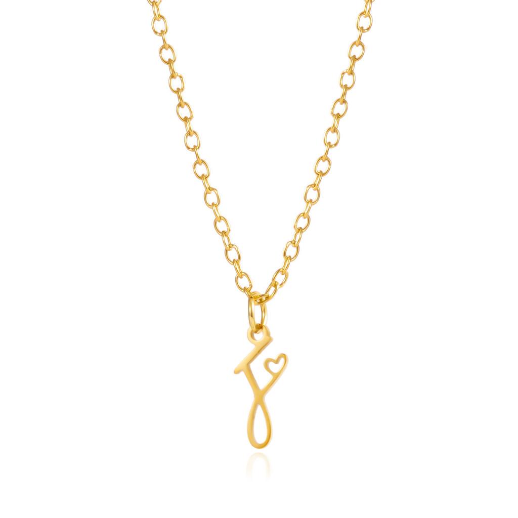 Gold Heart Alphabet Jewelry Necklace With O Chain For Female Fashion Accessory