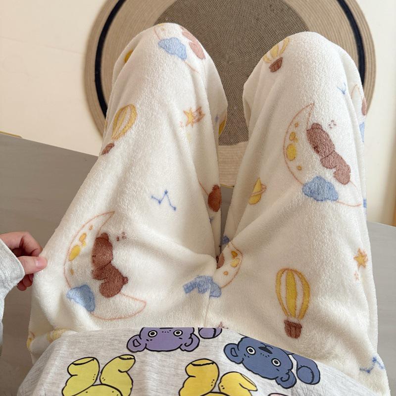Damen Cartoon Flanell Fleecegefütterte Pyjamahose - Warmer Herbst-/Winterstil