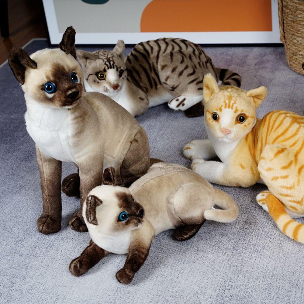 Tabby Cat Cute Animal Plush Doll Big Eyes Siamese Cat Pillow Lying Down Cat Plush Toy  Children