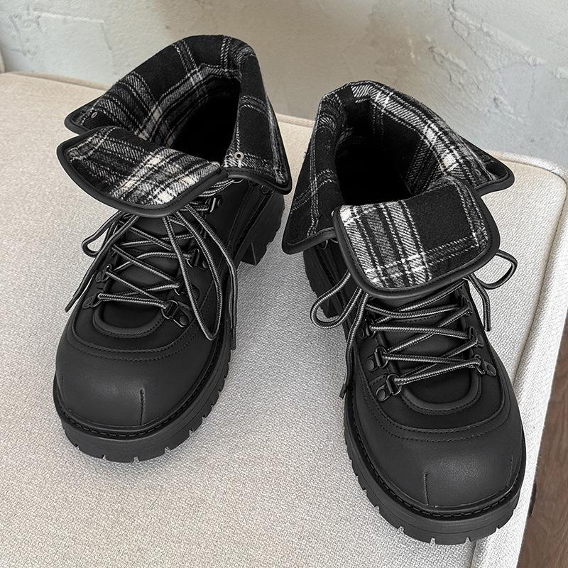 

New casual Martin boots two wear thick-soled heightening rhubarb boots British style lace-up outdoor mountaineering boots 39 чёрный