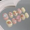 Gentle Pink Short Fake Nails with Rhinestone with Harmless and Smooth Edge Nails for Fingernail DIY Decoration