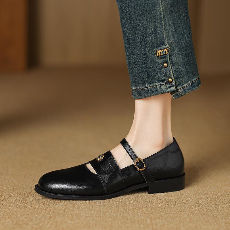 

Весна 2025 года, новые туфли Мэри Джейн с круглым носком, женские туфли-камелии, кожаные туфли в стиле ретро, универсальные туфли на толстом низком каблуке 41 чёрный