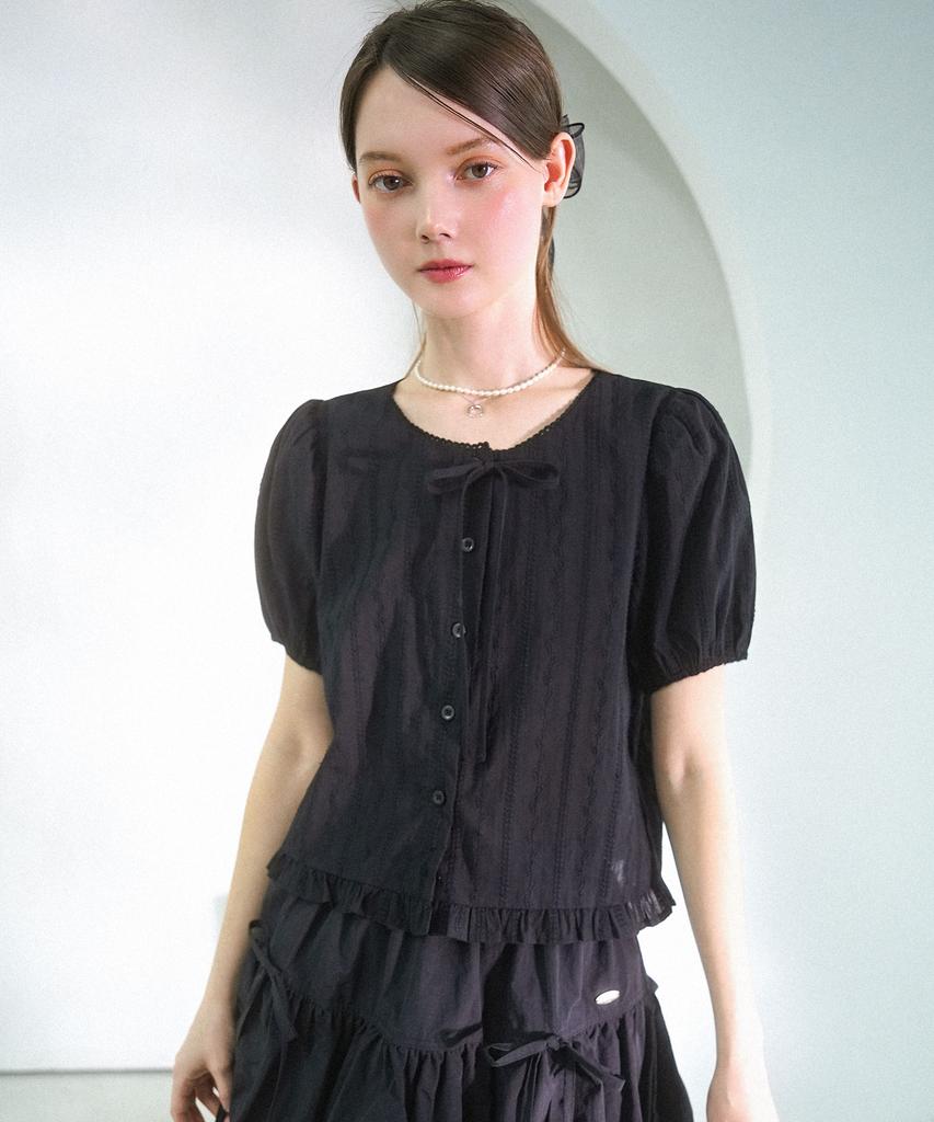VIVACIOUS Melissa Punching Ribbon Blouse - 2Col