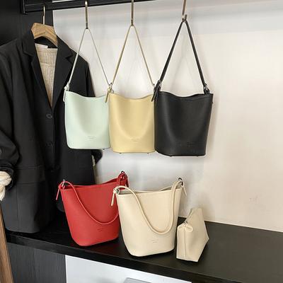 New Lychee Pattern Portable Bucket Bag Women's Large-capacity Simple Underarm Shoulder Bag Foreign Style Versatile Mother and Child Bag