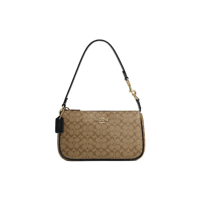 

COACH Nolita 19 Color Block Classic Logo Faux Leather Shoulder Handbag Small Women s Khaki Black чорний