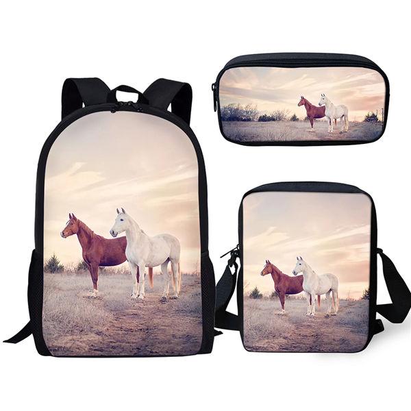Novità Popolare Cavallo Popolare Stampa 3D Set da 3pz Zainetti Scolastici Zaino Daypack per Laptop Borsa a Spalla Inclinata Astuccio
