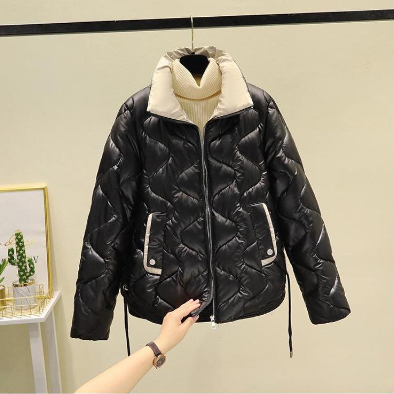 

Зимняя пуховая куртка с хлопковой подкладкой, яркое свободное универсальное толстое теплое пальто, повседневное пальто на молнии со стоячим воротником 2XL чёрный