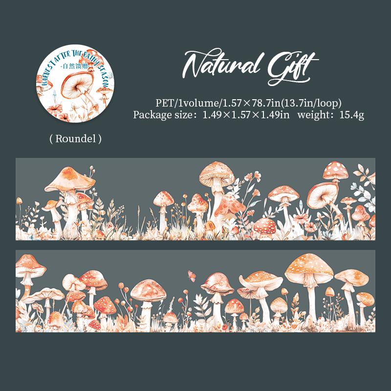 

40mm * 200cm/roll mushroom after rain themed PET masking tape Collage Junk Journal decorative stickers DIY scrapbook