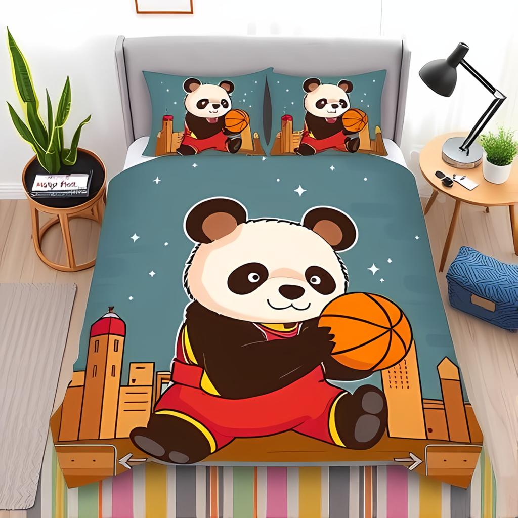 Comforter Cartoon Panda Bedding Set Adorable Animal Pattern Set Suitable For Boys And Girls Queen Size Warm Soft Breathable