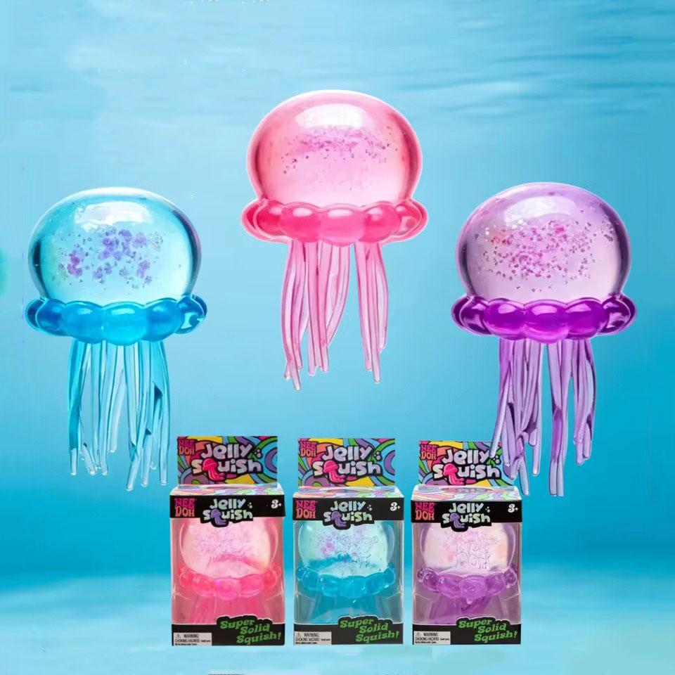 Needoh Fuzz Ball Jellyfish Squishy Soft Stress Relief Toy Cute Relaxing Squeeze Sensory Toy