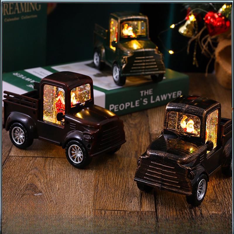 Christmas Water-filled Snow Truck Lights Car Toy Container Truck Decoration Crafts Ornaments Gifts