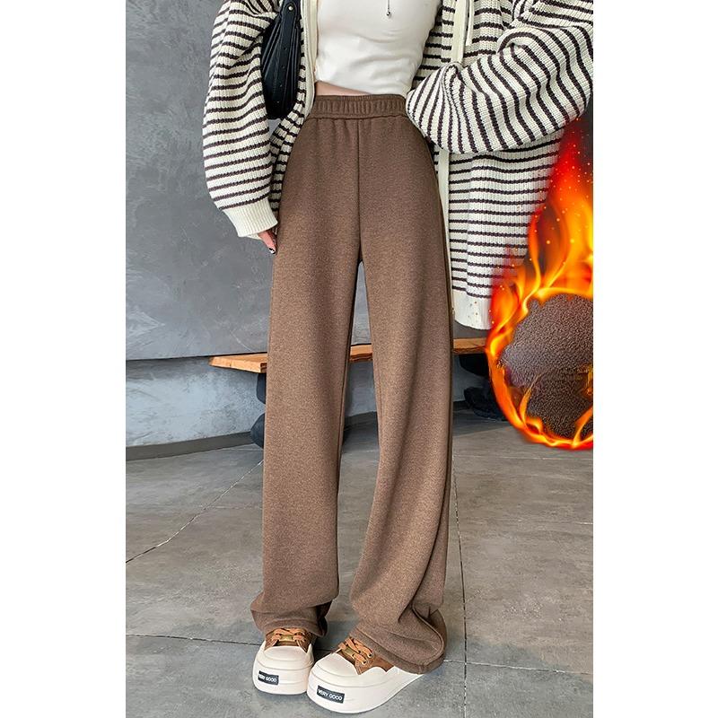 Version Weitbeinige Hosen für Damen Im Herbst und Winter Neu Hohe Taille Drapierend Weich und Klebrig Lässig Fischgrät Plus Samt Gerade Hosen