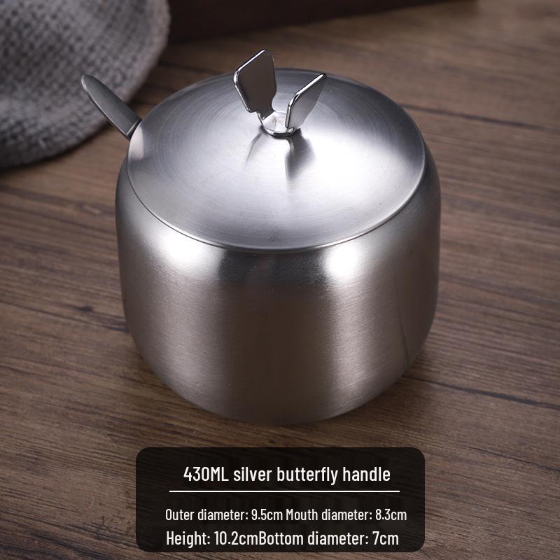 Gold Korean Style 304 Stainless Steel Seasoning Jar with Spoon - Perfect for Chili Sauce, Soy Sauce, or Salt.