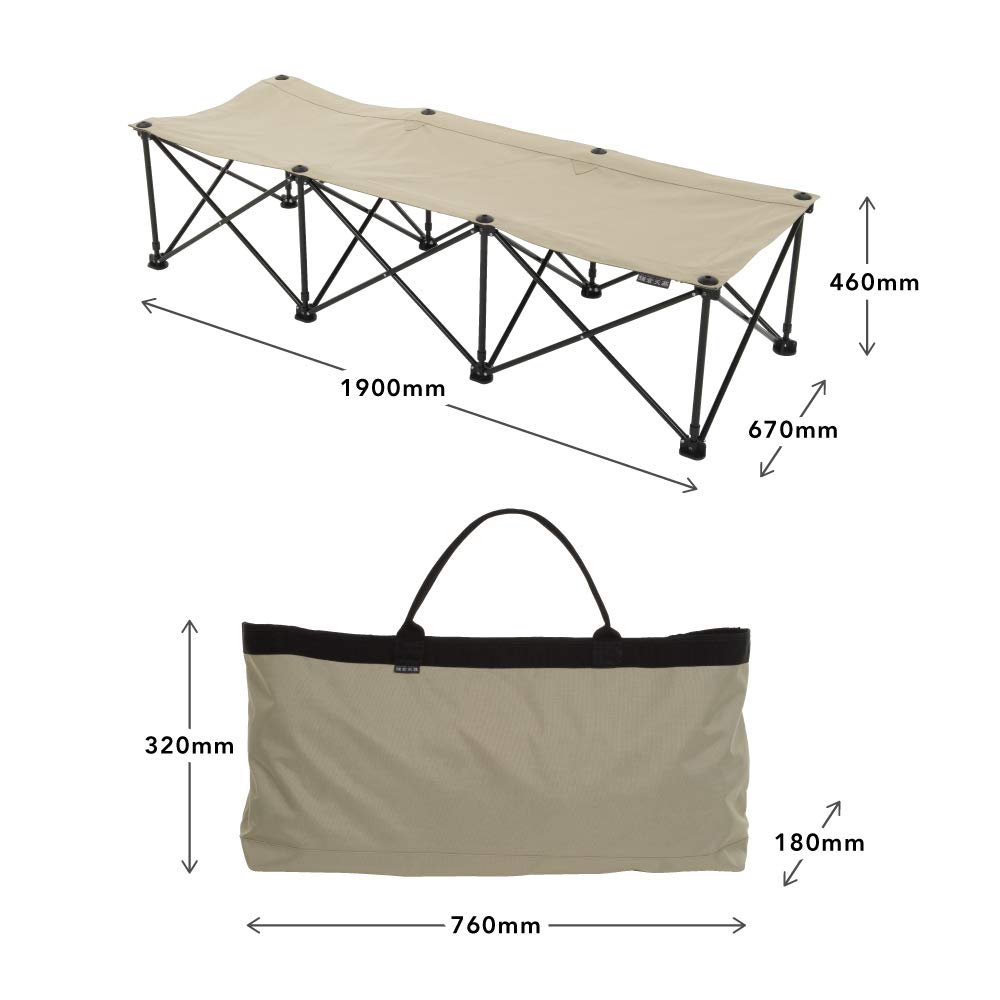 Kamakura Tenmaku GL COT Cot No Assembly Required Tent Bed Outdoor Camping Bench Settee Steel Frame Bias Cut Fabric Interior Tote Bag with Storage Bag