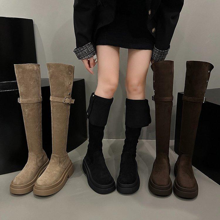 [Ziyan] Two-wear Folded Thick-soled Boots for Children, New Thick-heeled Knee Knight Boots In Autumn and Winter 2025
