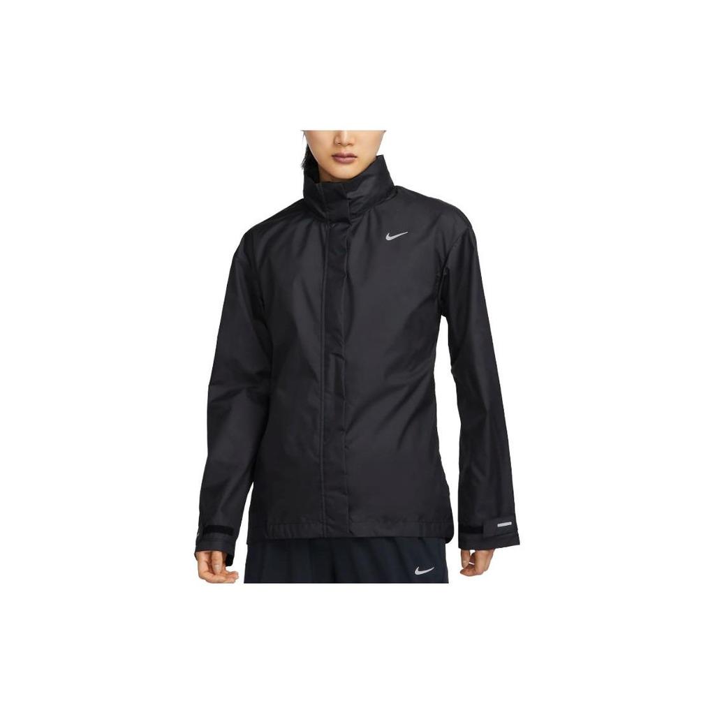 Nike Solid Color Stand Collar Zip Jacket Women Jackets Black FB7452-010