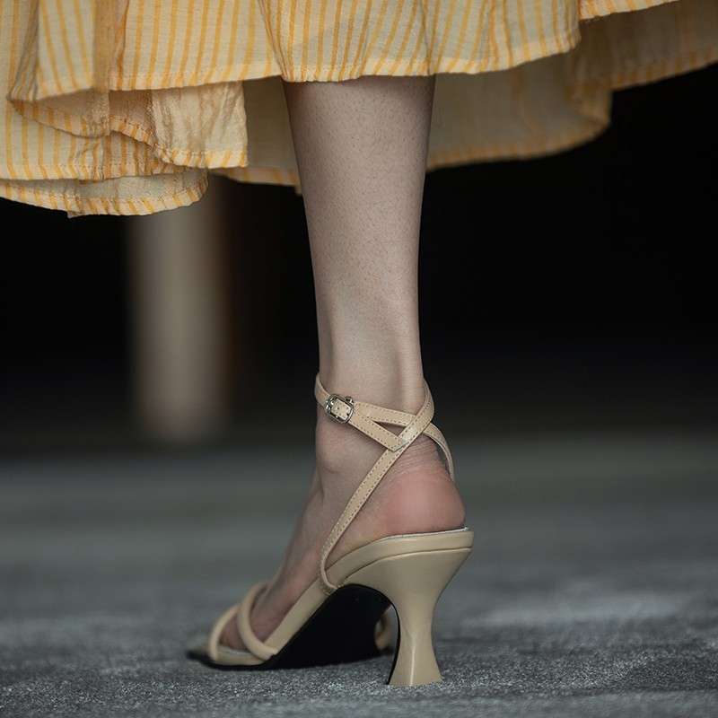 Slim heel sandals women's summer 2025 irregular square head soft sole crossed thin strap open toe one-word strap high heels