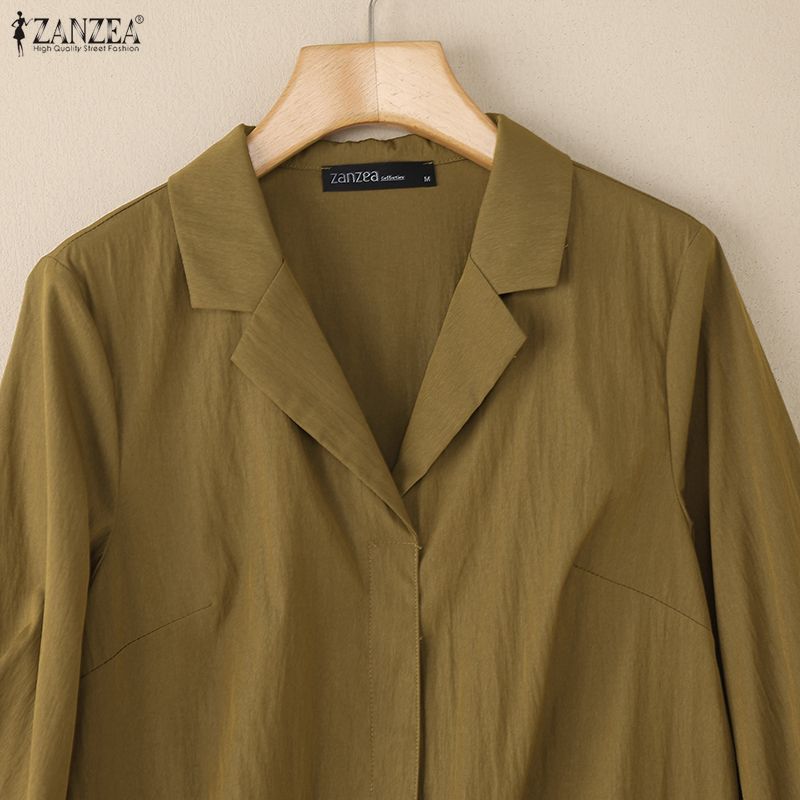 ZANZEA Women Turn Down Collar Loose Casual 3/4 Sleeve Blouse