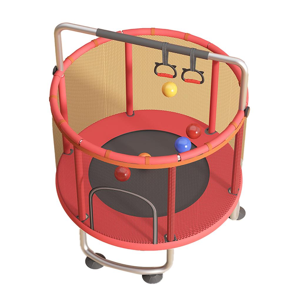 Kinder Trampolin Innen Außen Klein Fitness Trampolin Spielzeug mit Sicherheitsnetz Basketballkorb Gymnastikringe Schaukel für Jungen und Mädchen