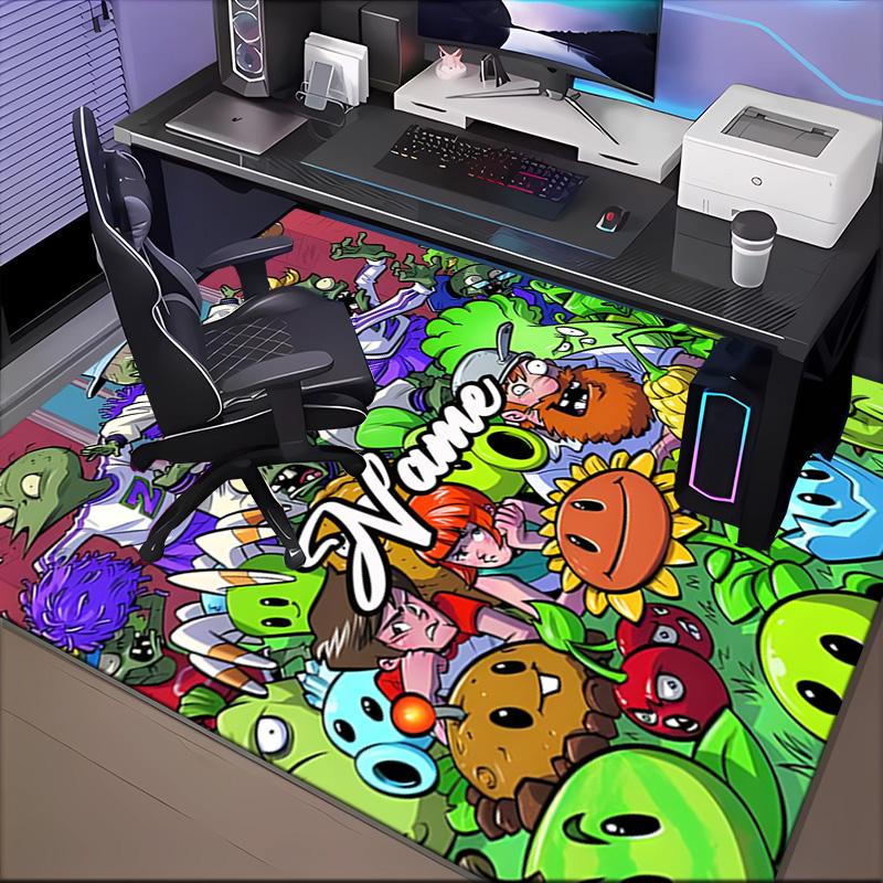 Custom Name Zombies Team-Up Rug for Living Room, Game Rooms, Office, Bedroom, Floor Mat Playful Design, fan gifts Christmas decor