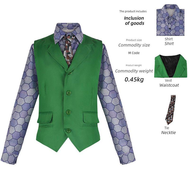 Halloween Cosplay Costume Batman Dark Knight Heath Ledger Joker Cosplay Stage Performance Costume Clown Costume Shirt Vest Tie Set XS